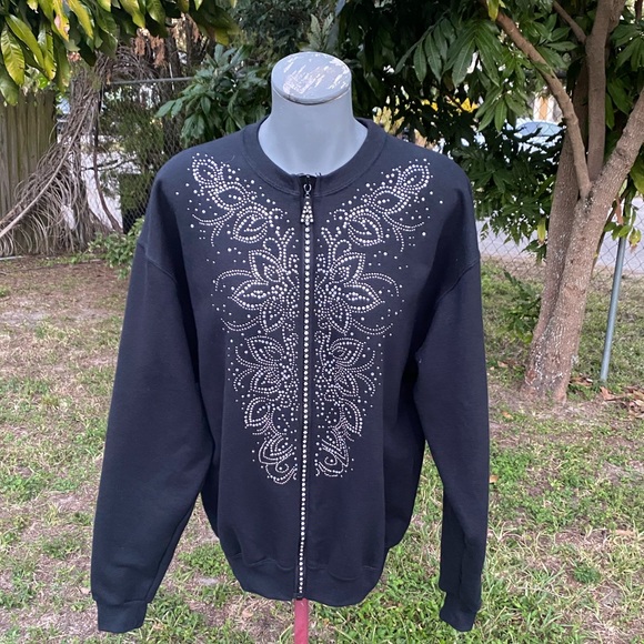 Jerzees Vintage Woman’s Rhinestone Zipper Jacket Size Medium - Picture 3 of 8